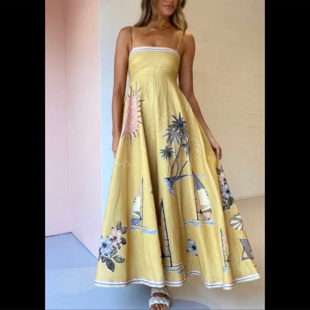 Soleil Shades Summer Sunset Maxi Dress Full A Line Lanon Cotton Long Maxi - Picture 8 of 9